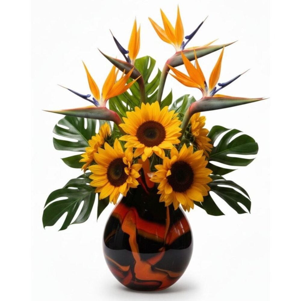 Makora Krosno Monumental Flames Heavy Art Glass Vase Polish Black Red Orange